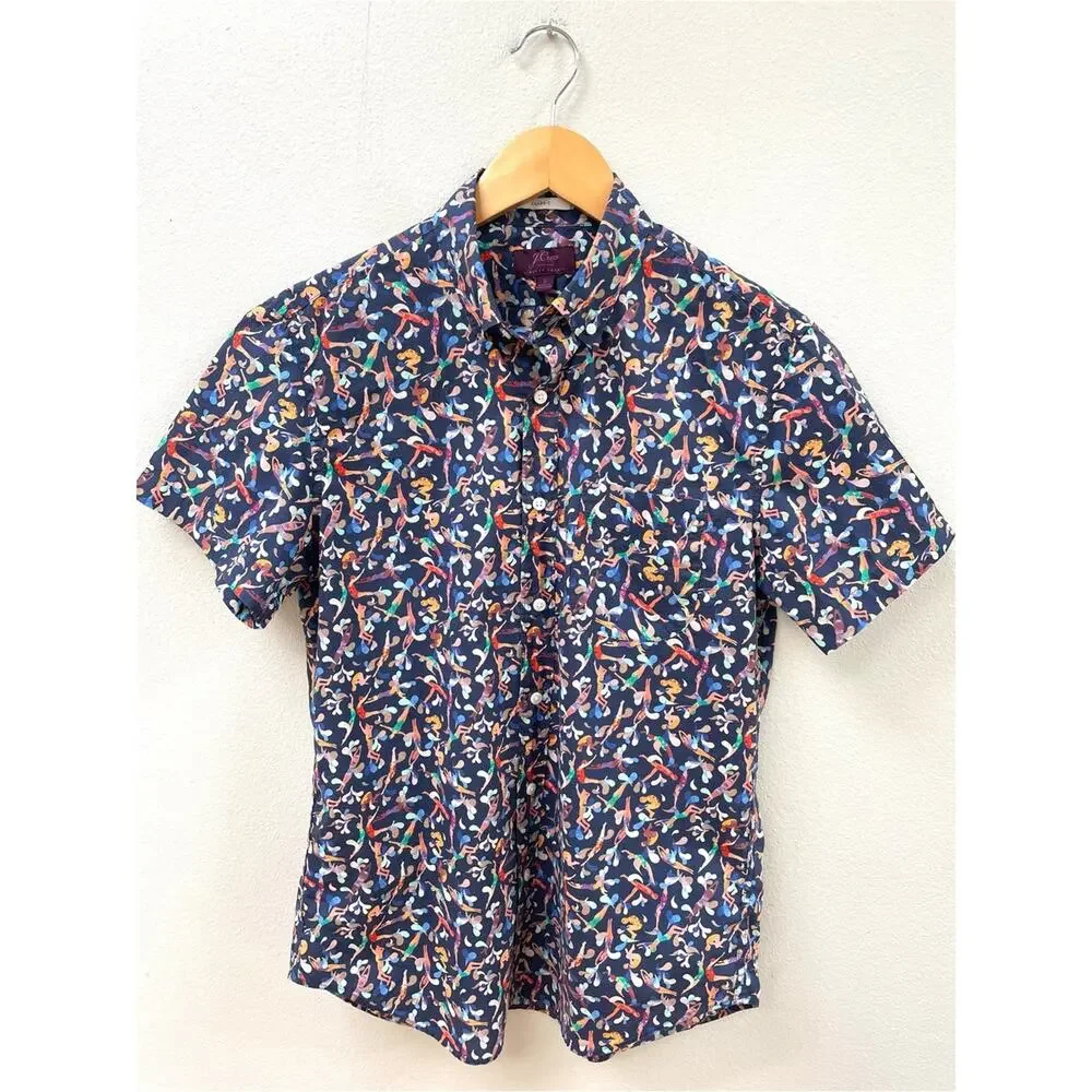 J. Crew Short-sleeve Cotton Poplin Button-up Lido Swim Print, Men's Small AM054
